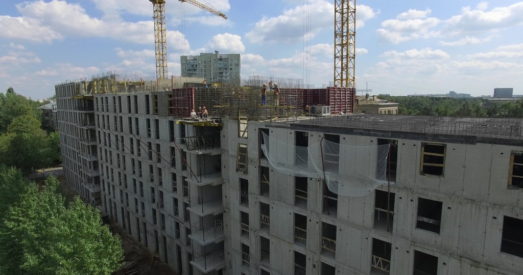 A vertical inspection of a half built multi storey building
